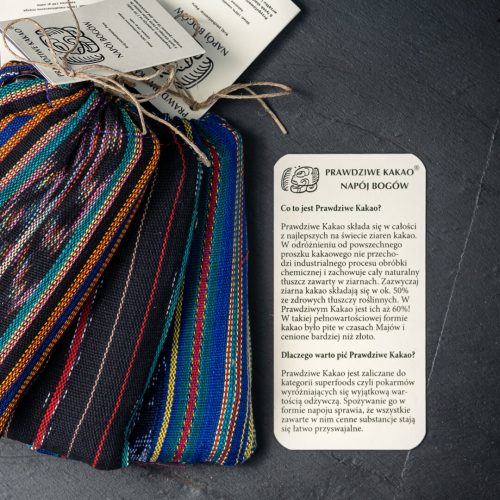 Prawdziwe Kakao Premium - różne wzory woreczków z boho tkaniny handmade z Gwatemali
