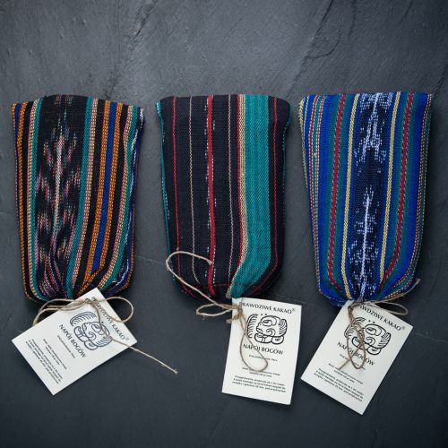 Prawdziwe Kakao Premium - różne wzory woreczków z boho tkaniny handmade z Gwatemali